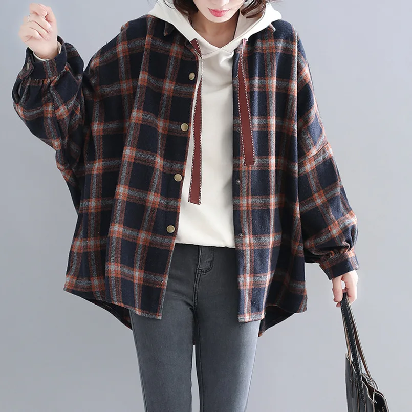 

Vintage Chic Plaid Women Coat Jacket Autumn Winter Casual Long Sleeve Thin Woman Coat And Button Jacket Kpop Fashion 2020 Female