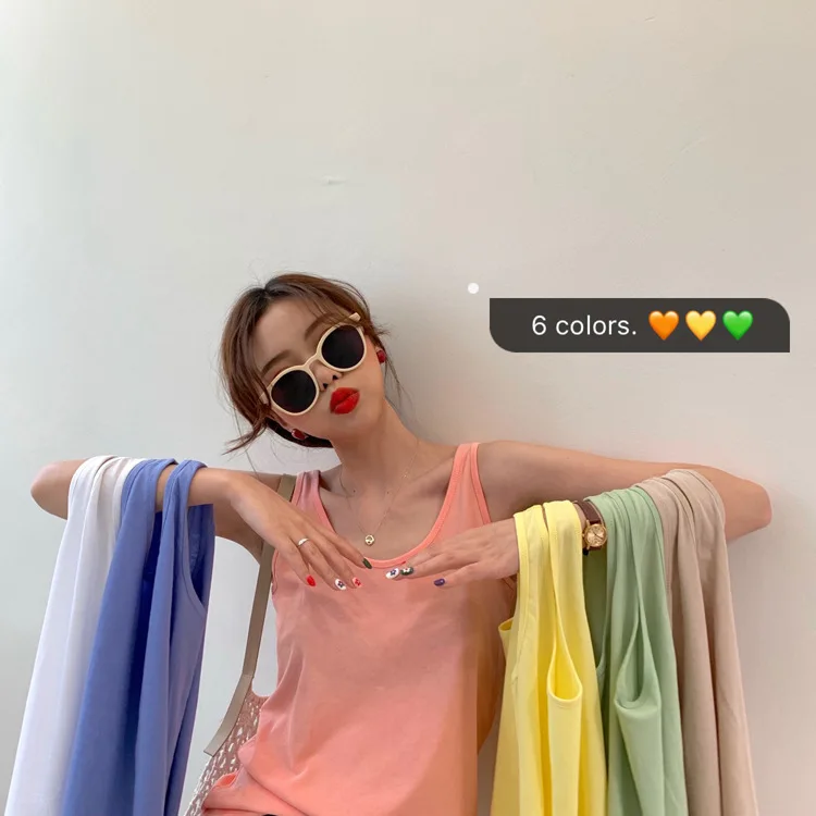 

2019 Summer New Style Korean-style Summer Day Ice Cream Color Refreshing Versatile Fold Wear Vest Skin-Friendly Sleeveless Under