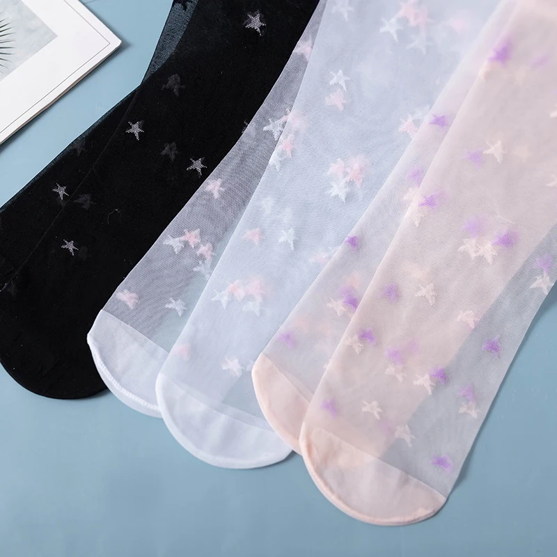 Summer thin five-pointed star core-spun silk pantyhose girls summer transparent micro-flash mosquito socks student dancing socks