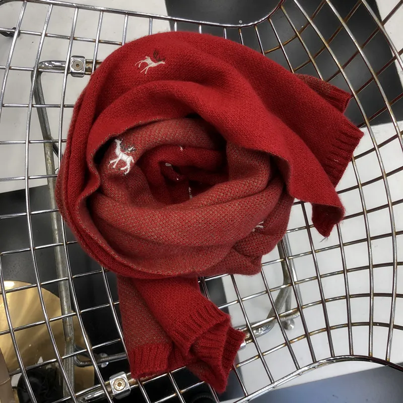 [EAM] Women Multicolor Long Red Pattern Knitting Keep Warm Scarf New Long Personality Fashion Tide Autumn Winter 1H288