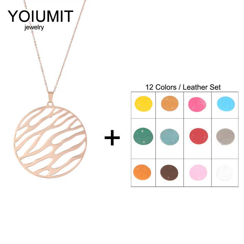

Cremo Stainless Steel Interchangeable Leather Necklace Collier Femme Bijoux 2020 DIY Reversible Leather Round Pendant Necklaces