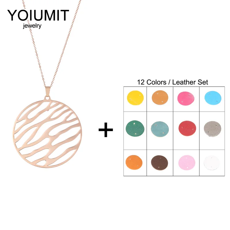 

Cremo Stainless Steel Interchangeable Leather Necklace collier femme bijoux 2020 DIY Reversible Leather Round Pendant Necklaces