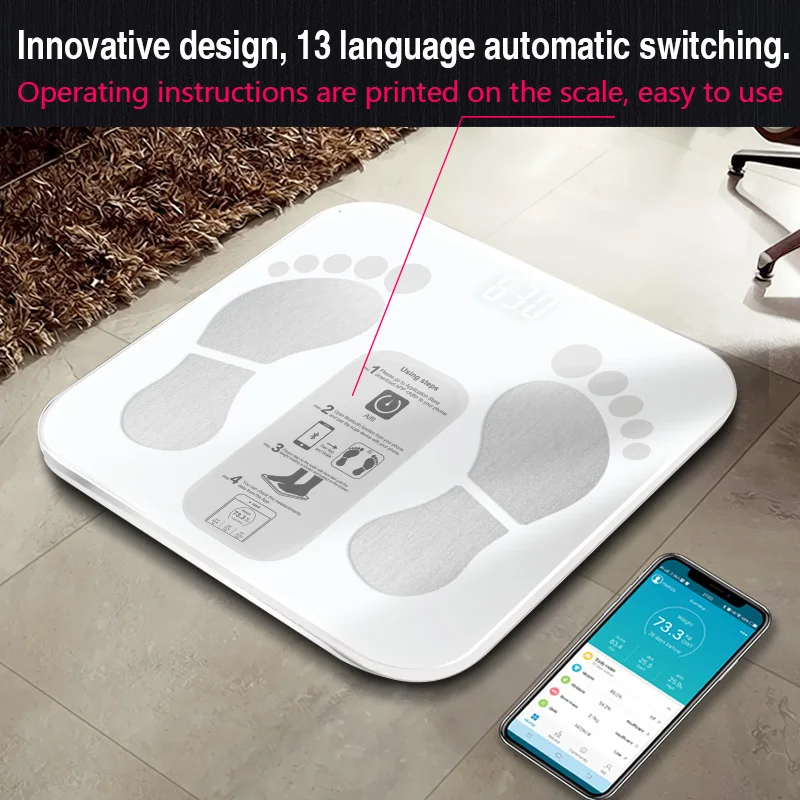 Умные цифровые электронные весы для ванной комнаты Bluetooth-совместимые индекса