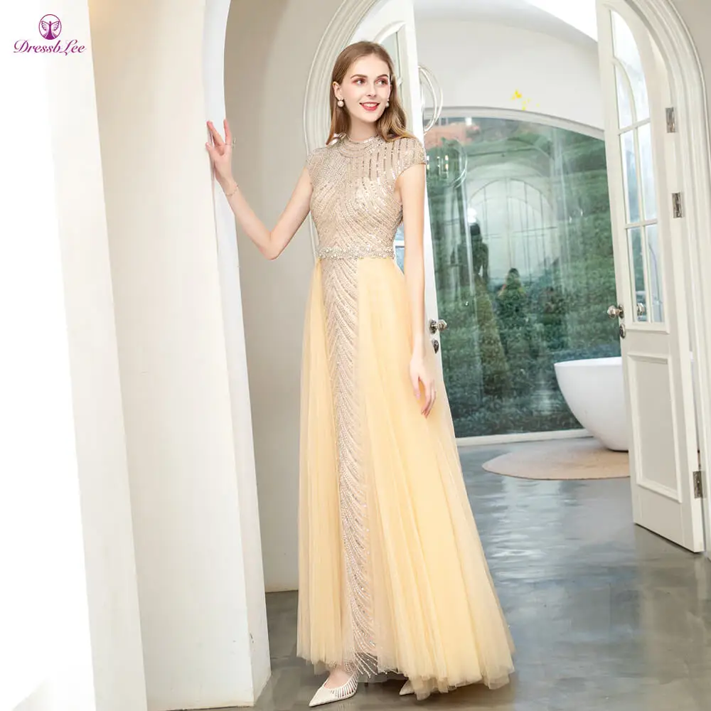 Vestido-de-festa платье rom в дубайском стиле длинные платья для выпускного вечера, украшенные кристаллами и жемчужинами вечернее платье с высоким воротником и длинными рукавами