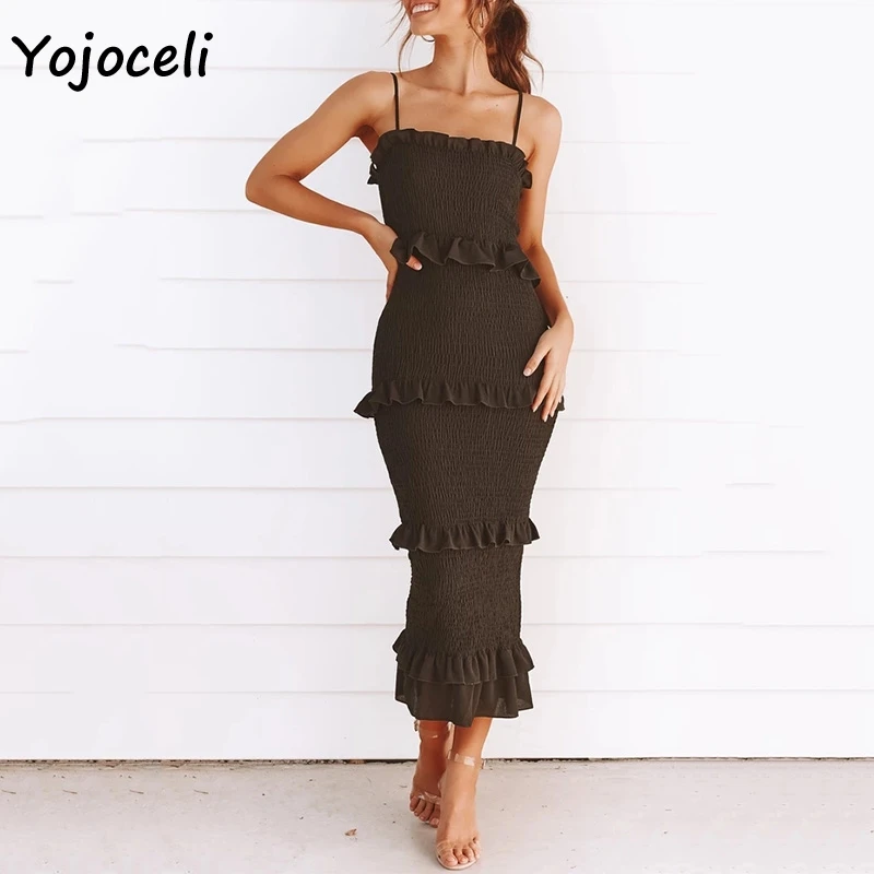 Yojoceli, женское многослойное нарядное платье с рюшами, женское тонкое гофрированное платье, платье миди, вечерние, Клубные, женские платья