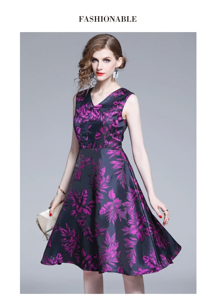 Женский фиолетовый жаккард, на шнуровке, талия, летнее платье, Vestidos, повседневное, Mujer,, без рукавов, миди, вечерние платья, Damen Kleider KA037