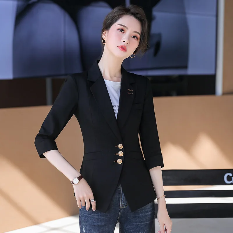 Summer women's blazer 2020 New Casual Casual Sleeve Casual Ladies Jacket Slim-fit single-breasted suit Red black white