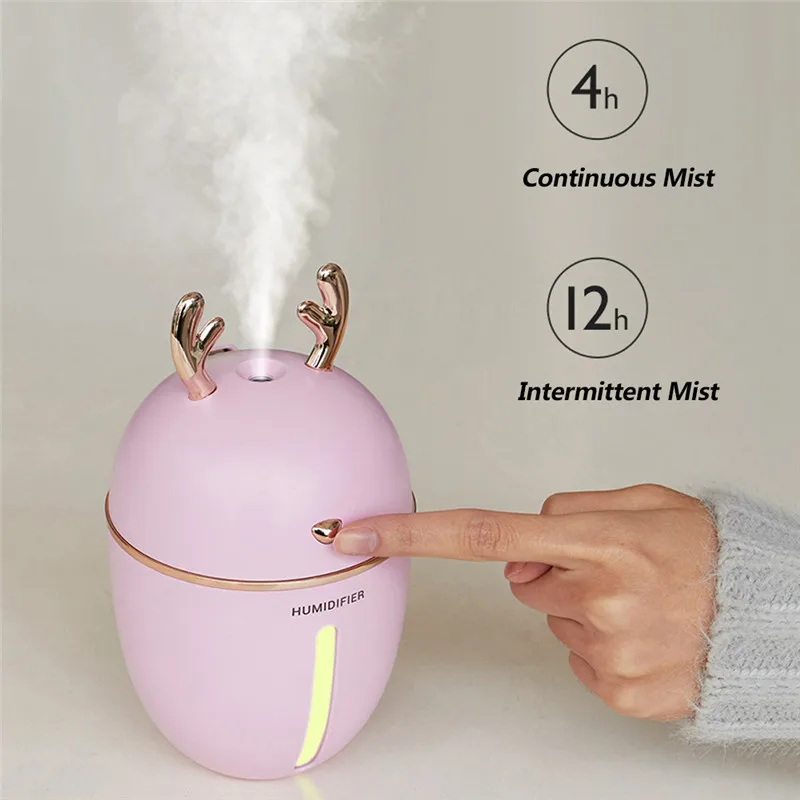 450ML Cute Deer USB Air Humidifier Oil Essential Diffuser For Home LED Night Light Mist Maker Aromatherapy Himidifiers Gifts
