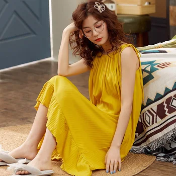 

Cotton Sleeveless Nightwear Dress Female Sexy Women Sleepwear Dress Solid Casual Homewear Dress Comfort Sleepwear Night Dress