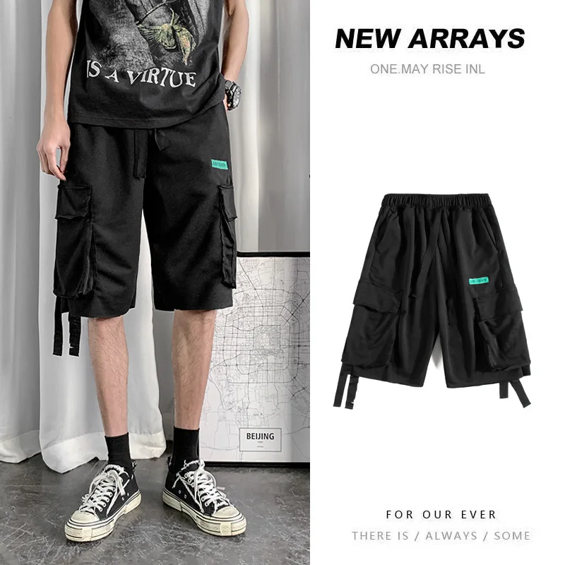 

Multi Pockets Cargo Shorts Mens Casual Summer Hip Hop Baggy Streetwear Lace Up Shorts Male Joggers Short Trousers