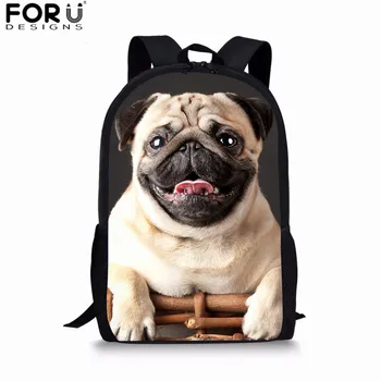 

FORUDESIGNS Cute Puppy Pug Print School Bags Children Kids Bookbag Girls School Backpack Mochila Kawaii Teenage Satchel