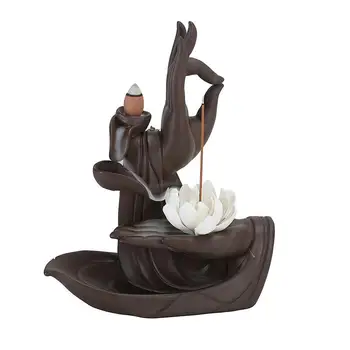 

Lotus Ceramic Backflow Incense Burner Buddha Hand Smoke Waterfall Incense Stick Holder Mountain River Handicrafts for Home Decor