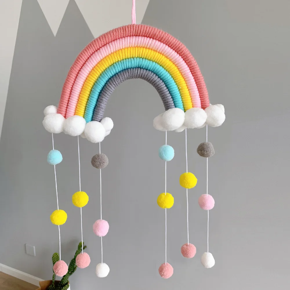 INS Stil Macrame Regenbogen Wolke Hängende Dekoration Handarbeit Gewebt Kinder Baby Mädchen kinder Zimmer Wand Hängende Dekoration