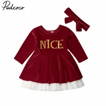 Детская одежда весна-осень Рождественский костюм для маленьких детей для маленьких девочек платье вельветовое платье принцессы с юбкой-пачкой для девочек вечерние платья с длинными рукавами+ оголовье, набор От 1 до 6 лет