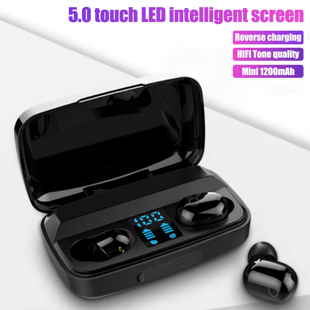 

F2 TWS Wireless Bluetooth 5.0 Earphone 4D Stereo Music Headphones Touch Control Sport Headsets Dual Mic with Charging Box USB