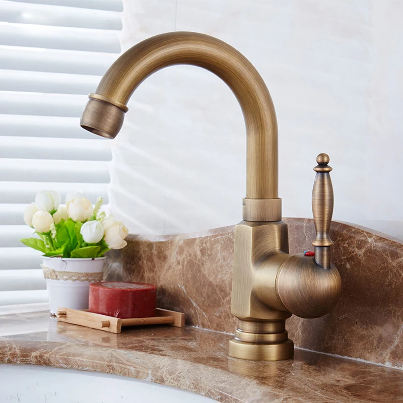 

Antique Copper Hot and Cold Water Basin Faucet Retro Golden Kitchen Bathroom Basin Mixer Tap Faucet Antique