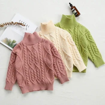 

Handmade Kitted Sweaters for Girls Solid Turtleneck Kids Basic Sweater Spring Autumn Kids Knitted Pullovers Cardigan Clothes