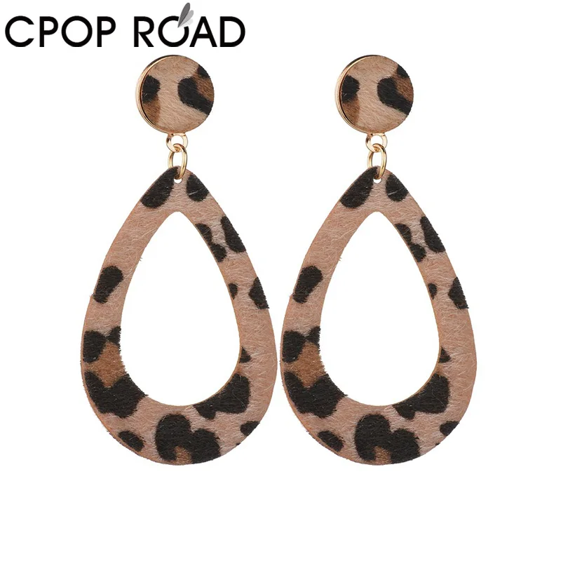 Cpop Trendy Faux Leather Earring for Women Hollow Pendant Water Drop Fashion Jewelry Accessories New Year Gift Wholesale | Украшения и