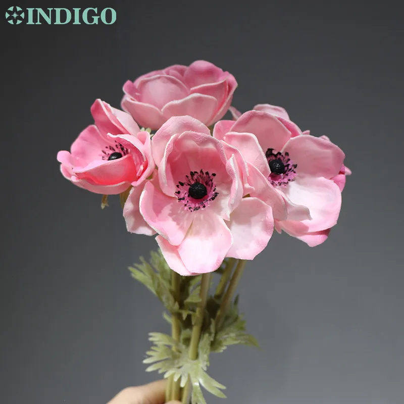 Индиго-5 шт., цветок анемона, украшение для дома, паскетик, свадебные искусственные цветы, вечерние цветы - Цвет: 5pcs pink