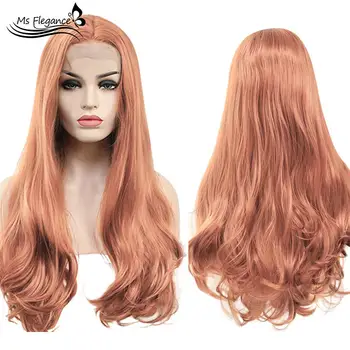 

MS Fashion Orange Pink Lace Wig Glueless Long Natural Wavy Middle Part Synthetic Lace Front Wigs For Women Heat Resistant 24 in