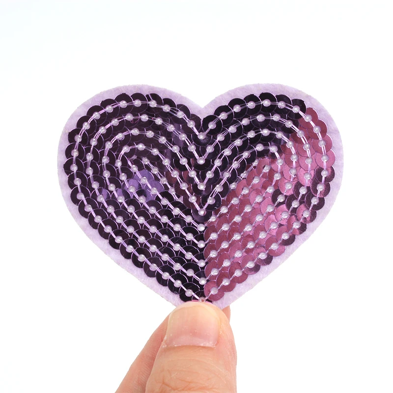 10pcs Embroiderd Big Pink Heart Patches Iron On Sequined Patch