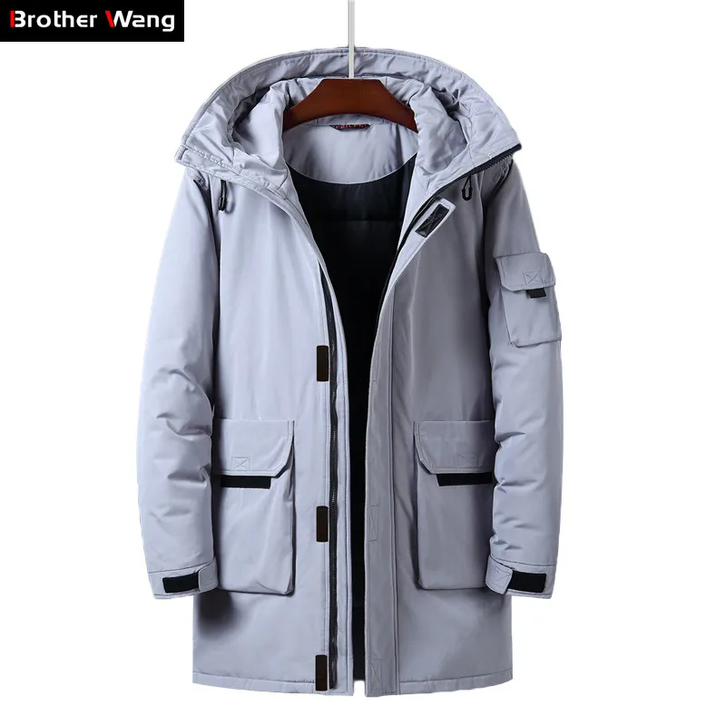 

Men's Long Down Jacket 2019 Winter New Fashion Casual Hooded Thicken Warm White Duck Down Coat Male Brand Gray Yellow Beige