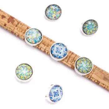 

20units For 9mm flat cord slider with ROUND Portuguese tiles for bracelet finding（12mm*12mm） D-1-10-267