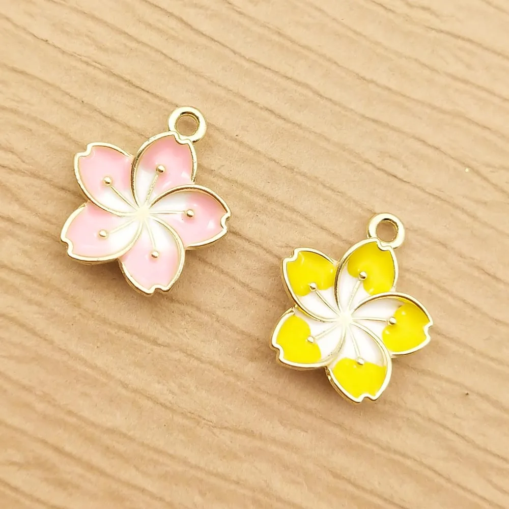 10pcs DIY Jewelry Making Pendant Sweet Cherry Blossom Flower Charms  Japanese Sakura Charm For Necklace Earrings Bracelet Charms