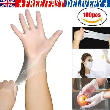 

100PCS Disposable Plastic Gloves Polythene Boxed Food Prep Food Safe Size Medium