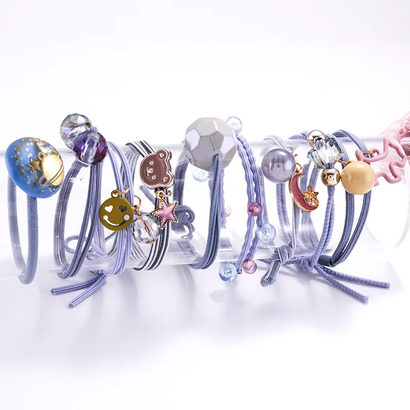 

9Pcs/Set High Elastic Hair Bands Solid Rhinestone Hair Ties For Women Starry sky Ponytail Holder Hair Ropes Hair Accessories