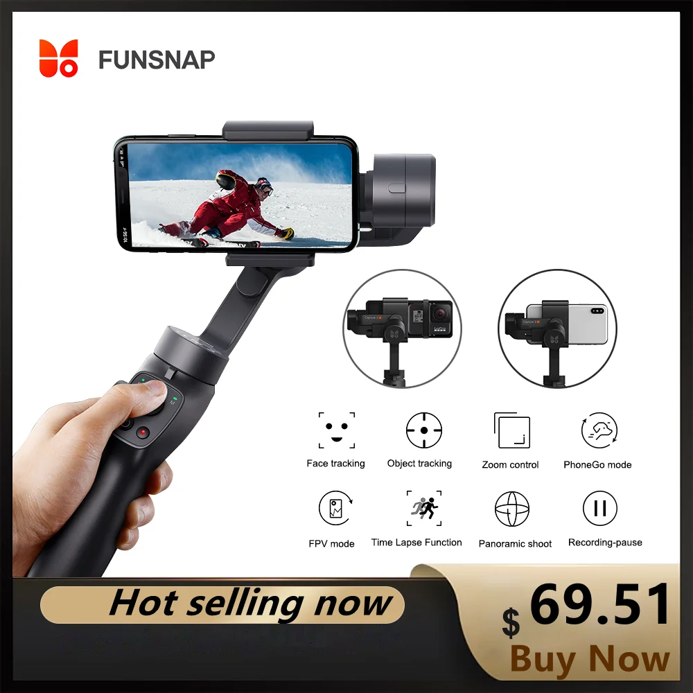Портативный стабилизатор Funsnap Track Focus Pull & Zoom для смартфона Xs Max Sam Sung Экшн камера