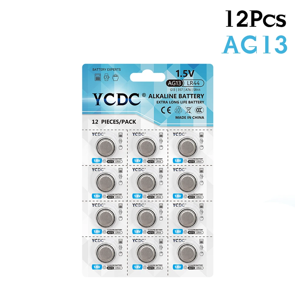 Pilas de botón YCDC AG13 de 1,5 V, SR44SW, L1154, RW82, RW42, LR44, 357, AG13, para reloj con calculadora de juguetes, 12 Uds.