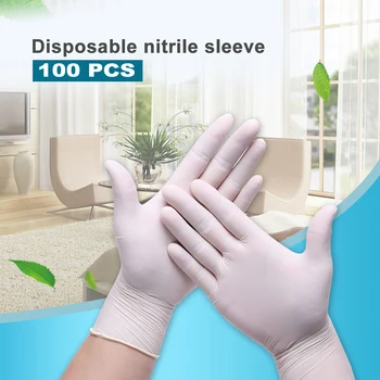 

100 Disposable Nitrile Gloves Food Grade Waterproof Allergy Free Disposable Safety Work White Gloves Nitrile Disposable Gloves