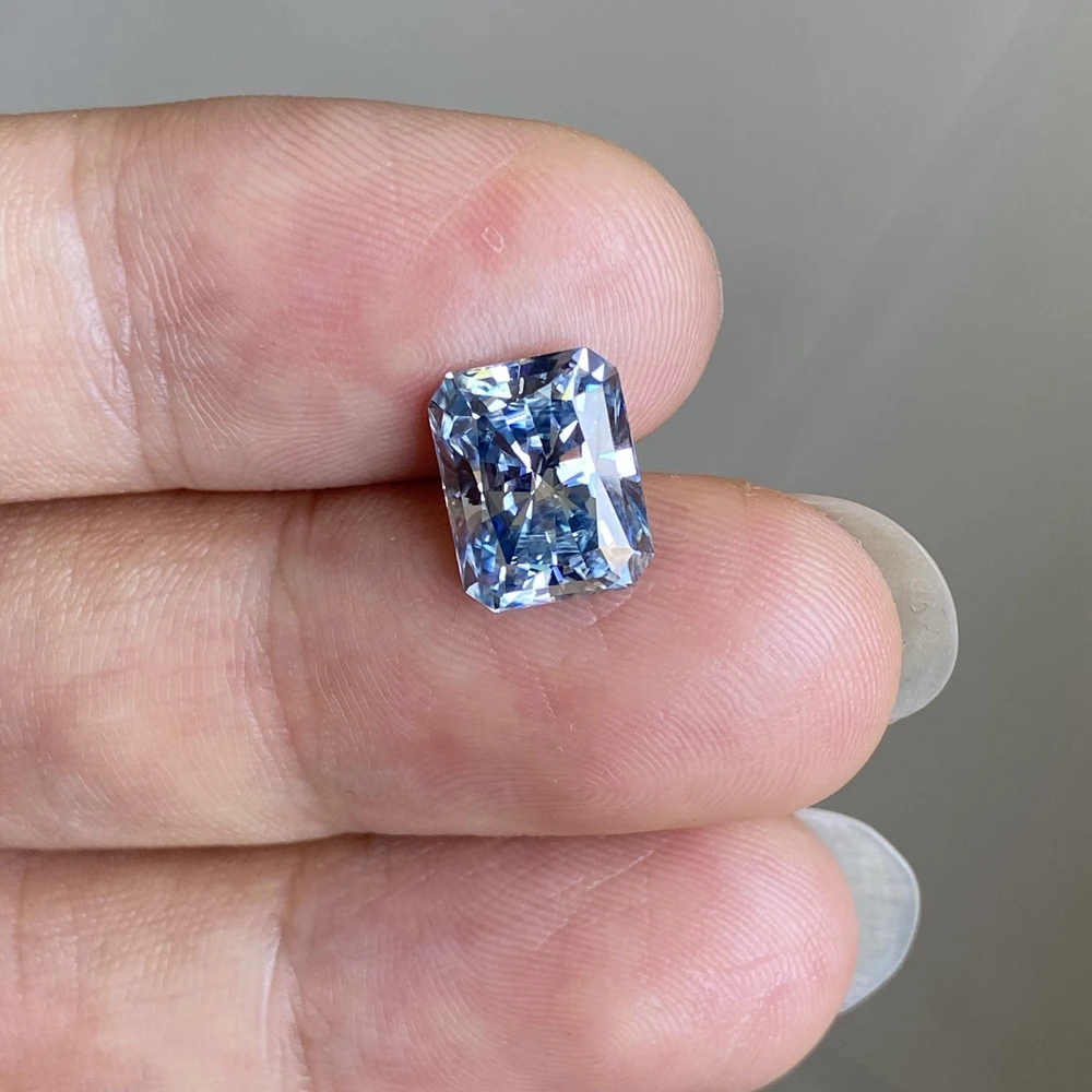 Meisidian New Color 8x10mm 4 Karat Loose Radiant Cut Moissanite Deep Blue Diamond Price Per Carat