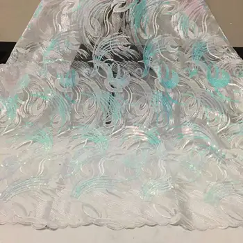 

white African Organza Lace Fabric with Milk Silk Sequins 3D embroidery French Tulle Lace Fabric 2020 High Quality Lace for Dress