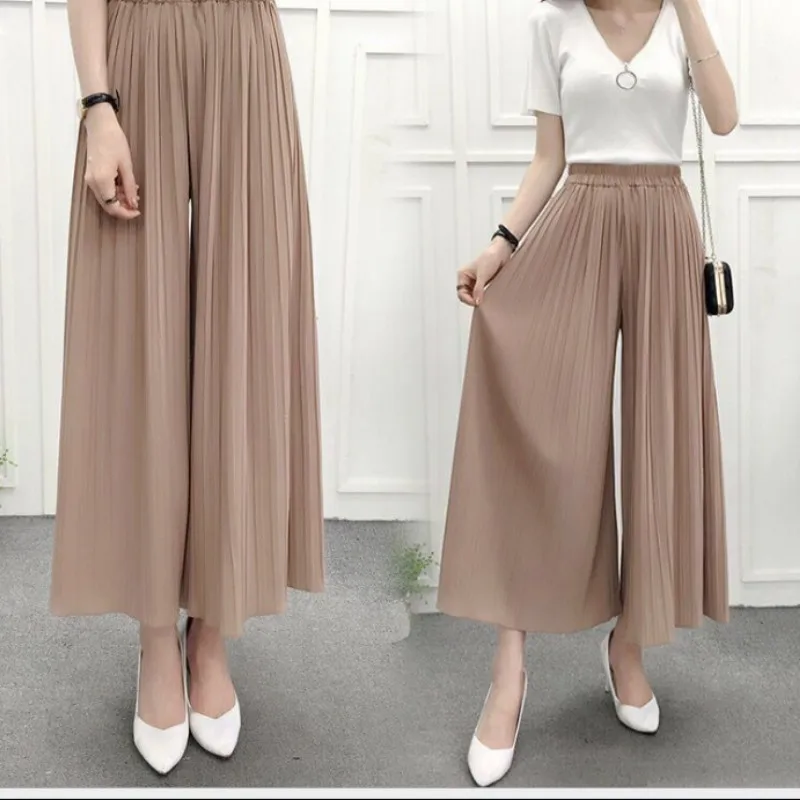 

Women's Summer High Waist Was Thin Casual Loose Trousers Ladies Korean Version of The Large Size Chiffon Pleated Wide Leg Pants