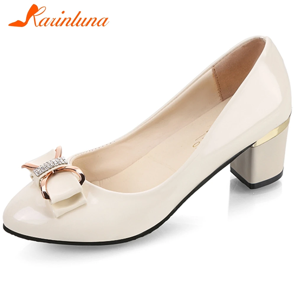

KARINLUNA Elegant Ladies Shallow Black Office High Heel Pumps Butterfly Knot Crystal Slip On Pumps Women Spring Shoes Woman