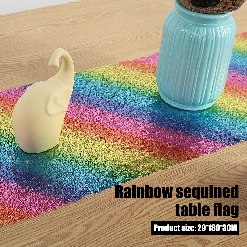 

Table Cover Rainbow Bling Tablecloth Table Runner Polyester Fiber Decorate Tableware Glittering Novel Dinner Party Kitchen