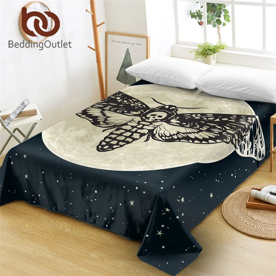 BeddingOutlet простыня в готическом стиле с изображением летучего мотылька, плоская простыня с изображением луны и звезд, домашний текстиль, постельное белье с бабочками, sabanas cama, Прямая поставка