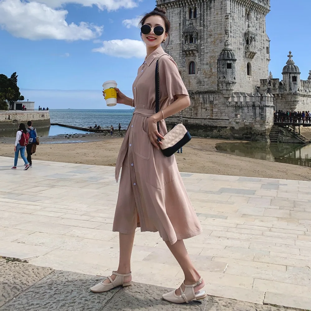 

France Non-mainstream Skirt 2019 Summer New Style Korean-style WOMEN'S Wear French Retro CHIC-Style Waist Hugging Shirt Dress