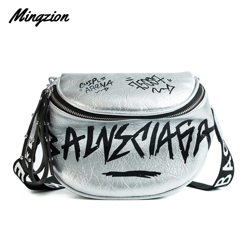 

Mingzion Women Shoulder Bag Water Resistant Fashion 2019 Letter Graffiti Waist Crossbody Bags for Women Casual Ladies Saddle Bag