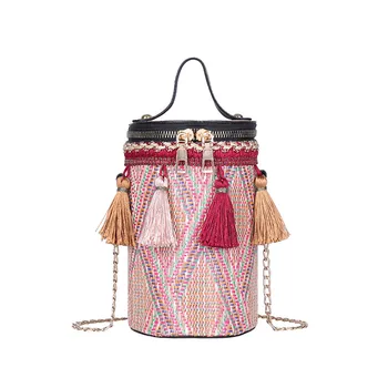 

Fashion Women Retro Weave Feather Tassel Bucket Bag Crossbody Bag Shoulder Bag Bucket bag 2020 New женская сумка paquet