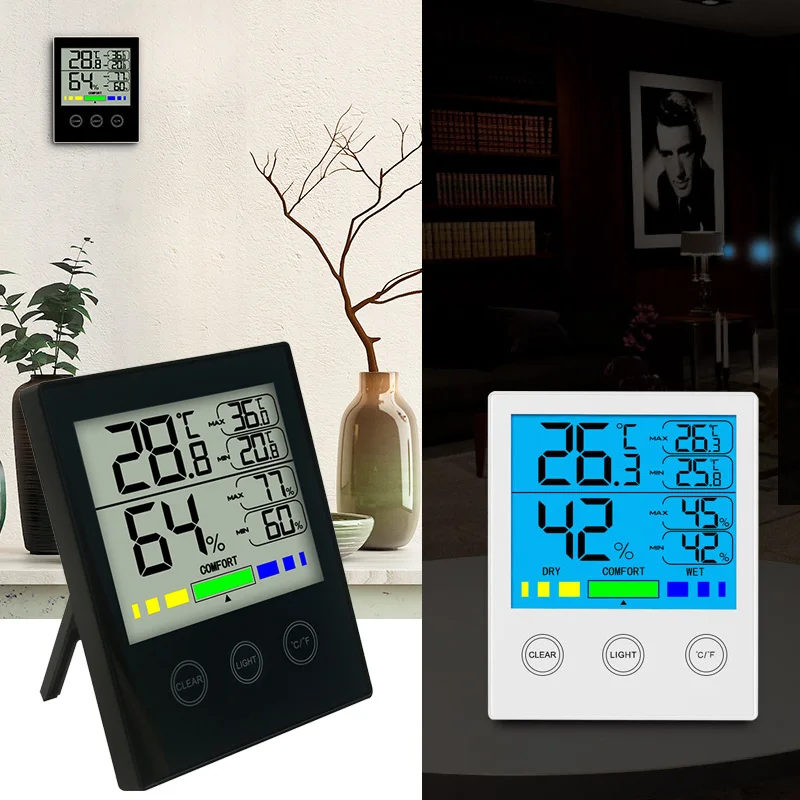 

LCD Digital Temperature Humidity Meter Indoor Outdoor Hygrometer Thermometer Weather Station With Stand Max Min Record