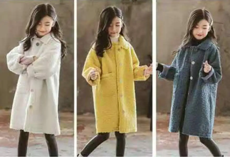 Solid Color Autumn&Winter Girls Coats Cute Fashion Long Sleeve Thick Children Outerwear Kids Girl Jackets Long Girl Winter Coat