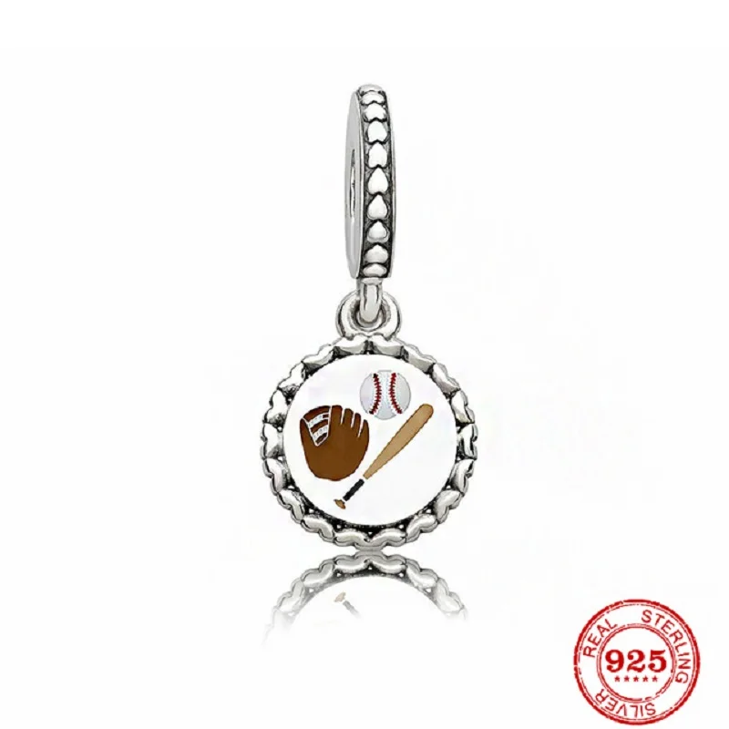 Charm Jewelry Sterling Silver Jewelry Beads Charms Badminton Baseball Dumbbel Sports Charms Beads Dangle Fit Pandora Bangle DIY Gift