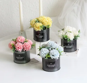 

Creative Artificial Flower Bonsai Set Ice Cream Color Table Tennis Chrysanthemum Artificial Flower Pot Special Crafts