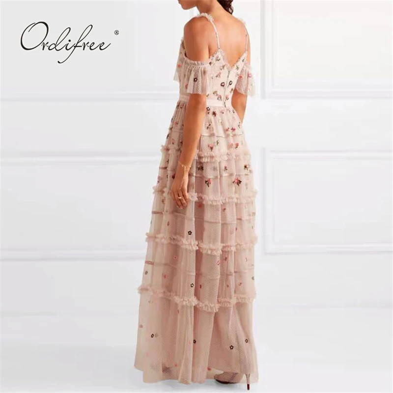 Ordifree, летние женские длинные вечерние платья, Цветочная вышивка, с открытыми плечами, сексуальное макси платье, одежда для призвания