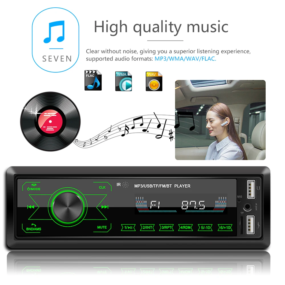 Автомобильный Bluetooth MP3 плеер 12 В сенсорный экран двойной USB Громкая связь красочный светильник TF карта U диск радио Bluetooth плеер