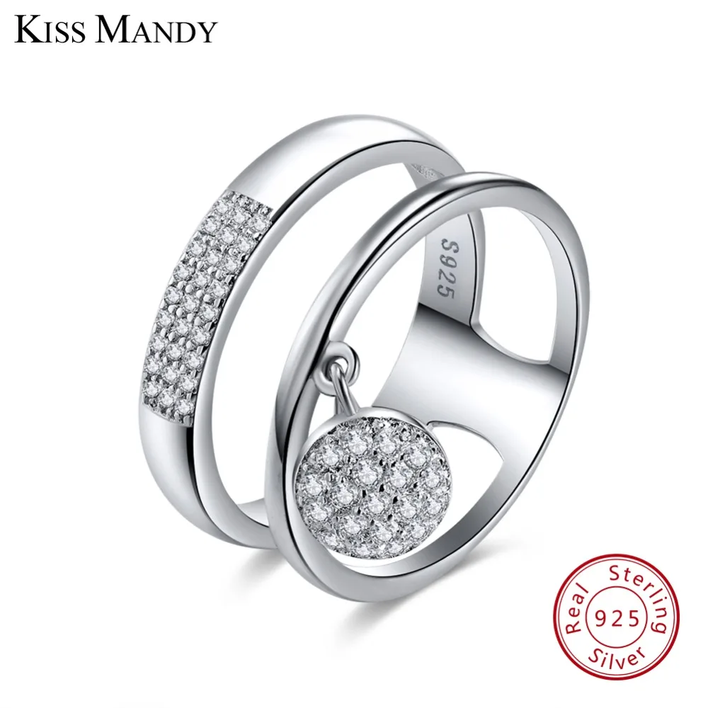 

KISS MANDY 100% Genuine 925 Sterling Silver Women Rings AAA Shiny Cubic Zircon Pave Setting Female Party Jewelry KSR54