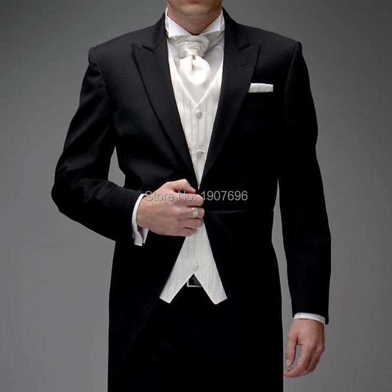 3 Piece Man Tailcoat for Formal Wedding Groomsmen Tuxedos Classic Peak Lapel One Button Solid Male Suit (Jacket+Pants+Vest)